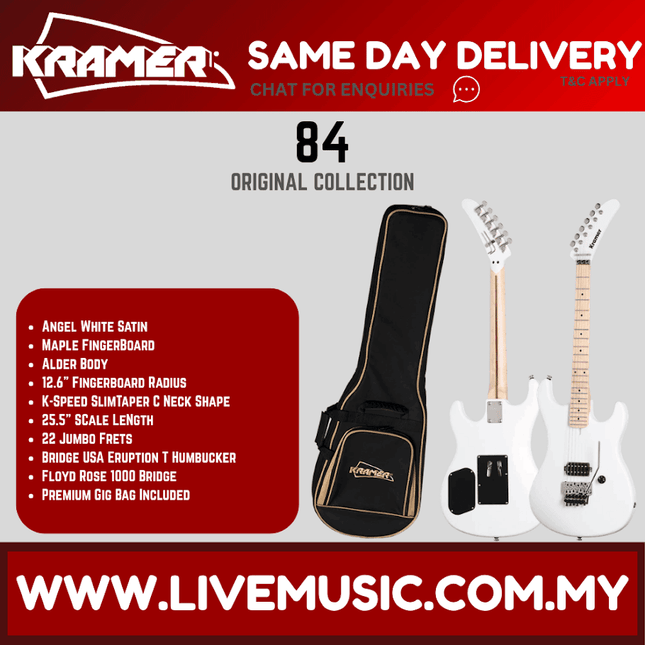 Kramer The 84 Electric Guitar Maple Fretboard with Premium Bag - Angel White Satin