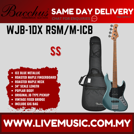 Bacchus WJB-1DX RSM/M Universe Series Roasted Maple Electric Bass - Ice Blue Metallic ( WJB1DXRSMM / WJB1DX )