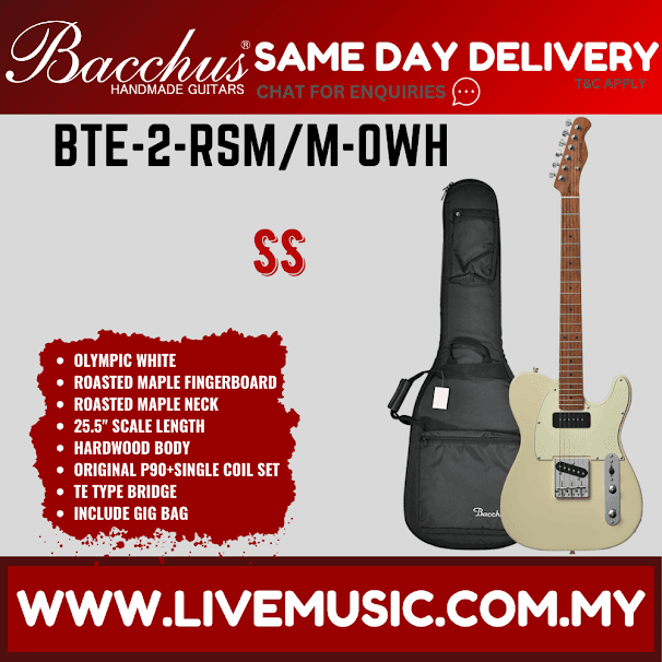 Bacchus BTE-2-RSM/M Electric Guitar, Roasted Maple Fretboard - Olympic White ( BTE2RSMM / BTE2 / BTE 2 RSM M )