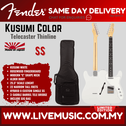 Fender MIJ Limited Kusumi Color Telecaster Thinline Electric Guitar, RW FB - Kusumi White