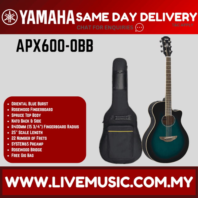Yamaha APX600 Thinline Cutaway Acoustic-Electric Guitar with Pickup - Oriental Blue Burst ( APX-600 / APX 600 )