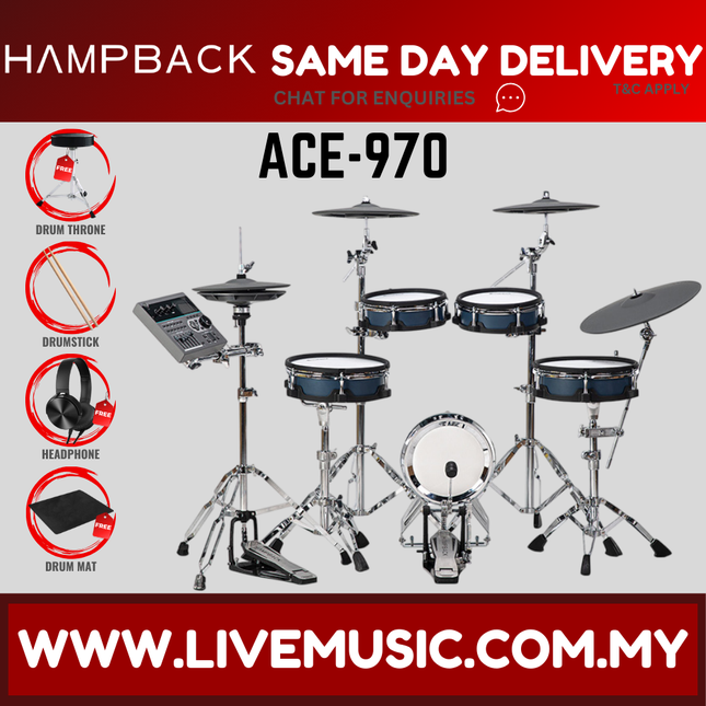 Hampback ACE-970 Full Mesh Digital Drum Set w/Headphone, Drumstick And Drum Throne - ( ACE970 ACE 970 )