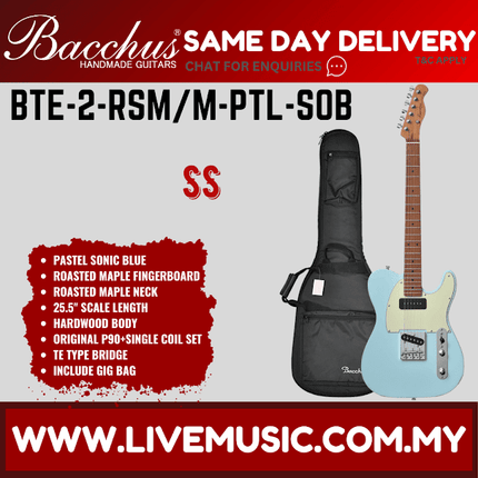 Bacchus BTE-2-RSM/M Electric Guitar, Roasted Maple Fretboard - Pastel Sonic Blue ( BTE2RSMM / BTE2 / BTE 2 RSM M )