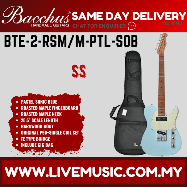 Bacchus BTE-2-RSM/M Electric Guitar, Roasted Maple Fretboard - Pastel Sonic Blue ( BTE2RSMM / BTE2 / BTE 2 RSM M )