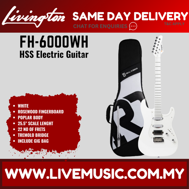 Livingston FH-6000-WH Stratocaster HSS Electric Guitar, Maple Fretboard - White ( FH6000 / FH 6000 / FH-6000 )