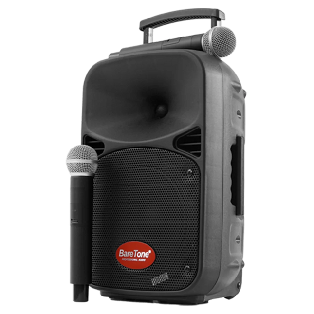 Baretone MAX8EB 8" Portable Speaker with Two UHF Wireless Microphone ( MAX-8EB MAX 8EB )