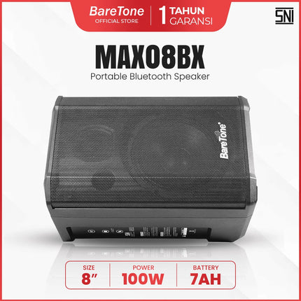 Baretone MAX08BX 8" Portable Speaker with Two UHF Wireless Microphone ( MAX-08BX MAX 08BX )