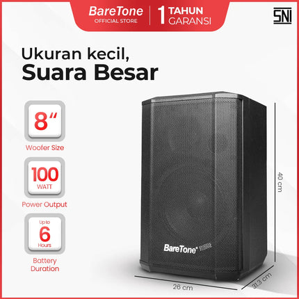 Baretone MAX08BX 8" Portable Speaker with Two UHF Wireless Microphone ( MAX-08BX MAX 08BX )