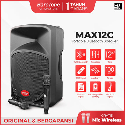 Baretone MAX12C 12" Active Portable Speaker ( MAX-12C MAX 12C )