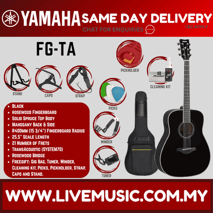 Yamaha FG-TA TransAcoustic Dreadnought Acoustic-Electric Guitar - Black ( FGTA / FG-TA )