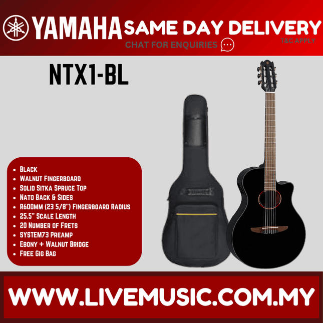 Yamaha NTX1 Nylon String Acoustic-Electric Guitar with Pickup - Black ( NTX-1 )