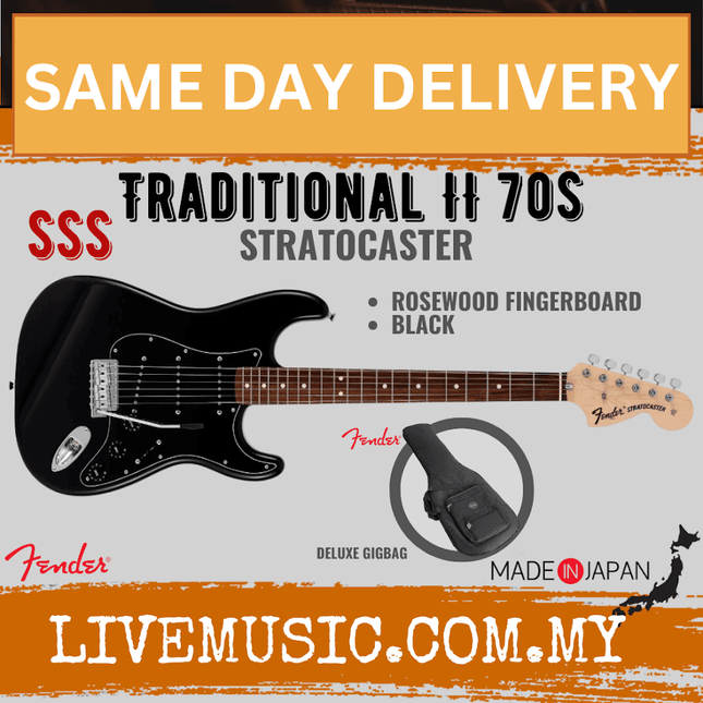 Fender Japan Traditional II 70s Stratocaster Electric Guitar, Rosewood Fretboard - Black