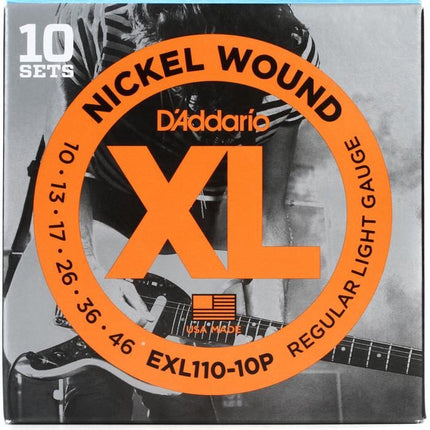 D'Addario EXL110-10P - 10 Pack Nickel Wound Electric Strings, Regular Light (10-46)(DAddario/EXL110)