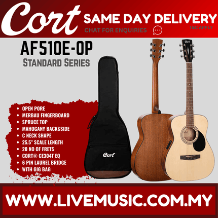 Cort AF510E Acoustic-Electric Guitar with Gig Bag (AF-510E/AF510)