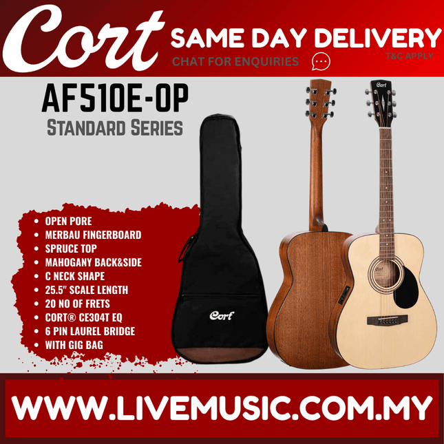 Cort AF510E Acoustic-Electric Guitar with Gig Bag (AF-510E/AF510)