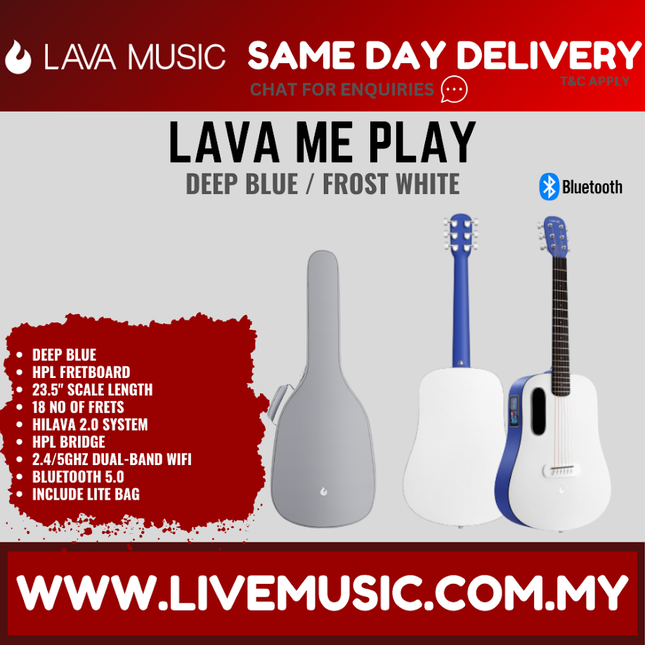 Lava Me Play 36" All-Weather Body Smart Acoustic Electric Guitar With Touchscreen Effects and Lite Bag-Deep Blue