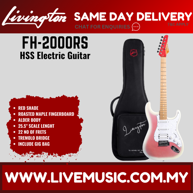 Stratocaster electric guitar with gig bag, red sunburst finish and roasted maple fretboard.
