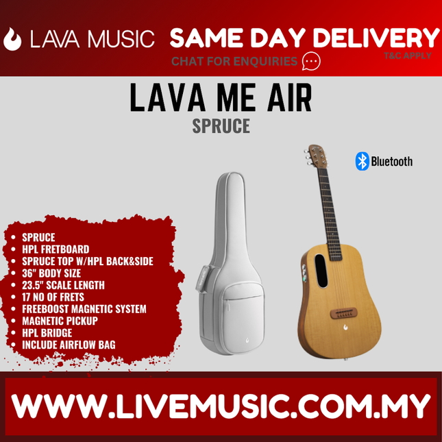Lava Me Air 36  Carbon / Spruce Acoustic-Electric Guitar With AirFlow Bag - Natural ( LAVAMEAIR / LAVA AIR )