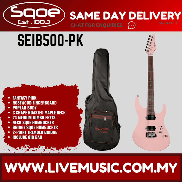 SQOE SEIB500 HH Roasted Maple Neck Electric Guitar with Tremolo - Fantasy Pink ( SEIB 500 / SEIB-500 )