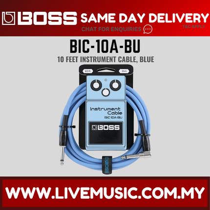 Boss BIC-10A Straight to Right Angle Instrument Cable, 10 Feet - Blue (BIC10A BIC 10A)