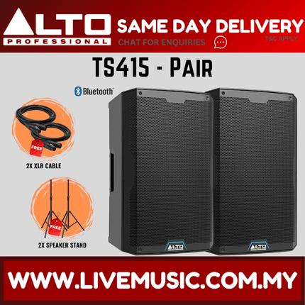 Alto TS415 2500W 15" Powered Speaker w/UG-88HH Wireless Mic, Speaker Stand and Cable - Each / Pair ( TS-415 / TS 415 )