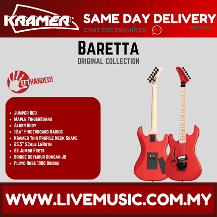 Kramer Baretta Left-handed Electric Guitar With Maple Fretboard - Jumper Red