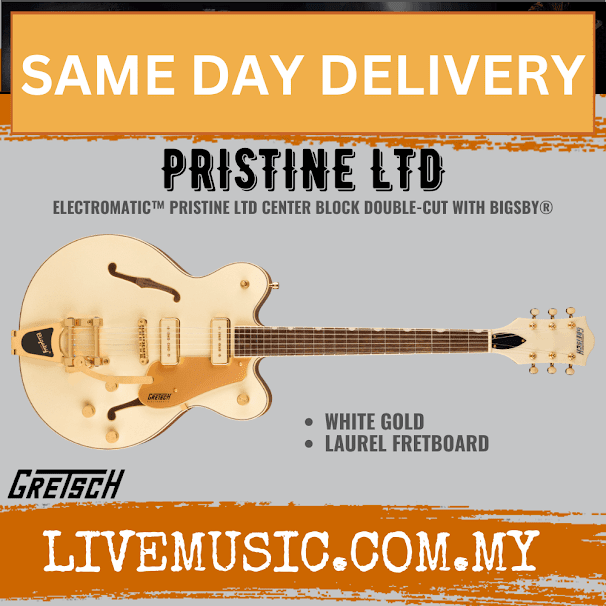 Gretsch Electromatic Pristine LTD Center Block Double-Cut Electric Guitar w/Bigsby, White Gold