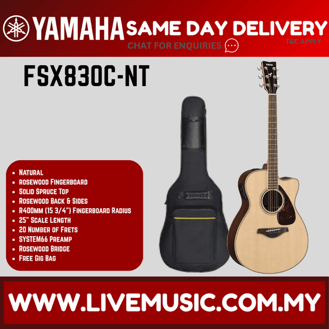 Yamaha FSX830C Concert Cutaway Acoustic-Electric Guitar - Natural ( FSX-830C / FSX830C-NT )
