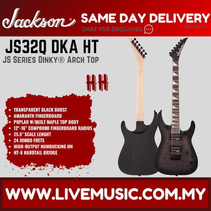 Jackson JS Series Dinky Arch Top JS32Q DKA HT Electric Guitar, Amaranth FB -Black Burst ( JS32Q DKAHT )