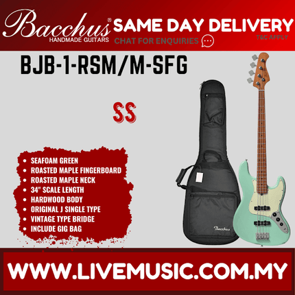 Bacchus BJB-1 RSM/M 4-String Electric Bass, Roasted Maple Fretboard - Seafoam Green (BJB-1-RSM/BJB1)