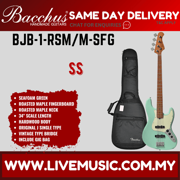 Bacchus BJB-1 RSM/M 4-String Electric Bass, Roasted Maple Fretboard - Seafoam Green (BJB-1-RSM/BJB1)