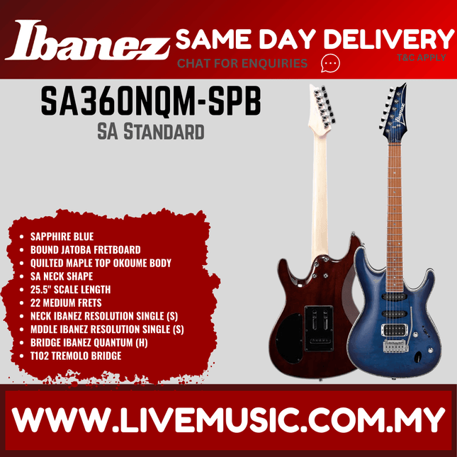 Ibanez SA360NQM Solid Body Electric Guitar - Sapphire Blue / Black Mirage Gradation (SA360NQM-BMG SA360NQM-SPB)