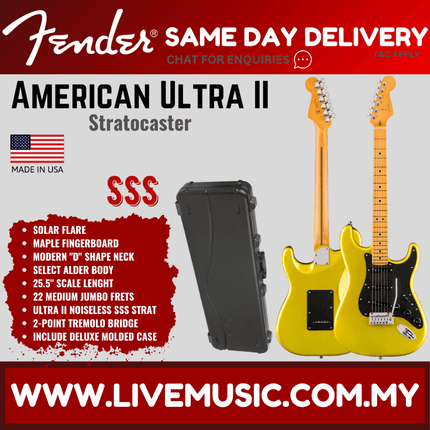 Fender American Ultra II Stratocaster Electric Guitar, Maple FB, Solar Flare