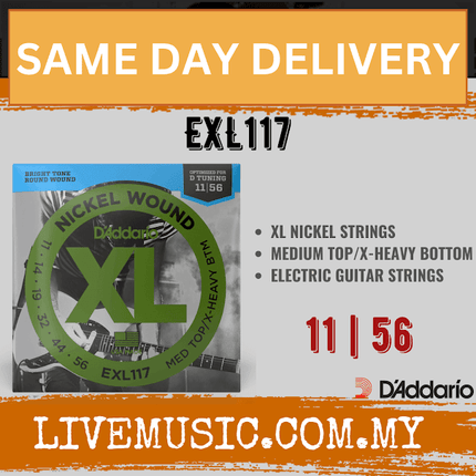D'Addario EXL117 - Nickel Wound Electric Strings, Medium Top/Extra-Heavy Bottom (11-56)(DAddario/EXL117)