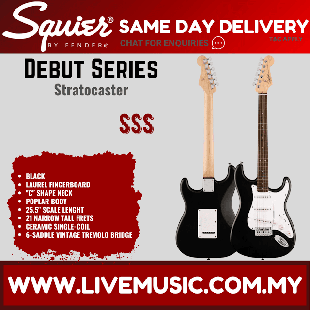 Squier Debut Series Stratocaster Electric Guitar, Laurel FB, Black