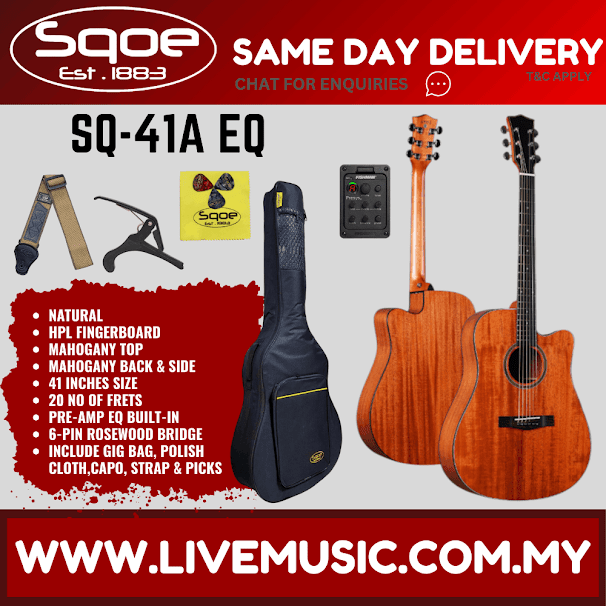 SQOE SQ-41A EQ 40" Mahogany Top Acoustic Electric Guitar w/Gig Bag, HPL FB - Natural ( SQ41A EQ / SQ 4A1 EQ)