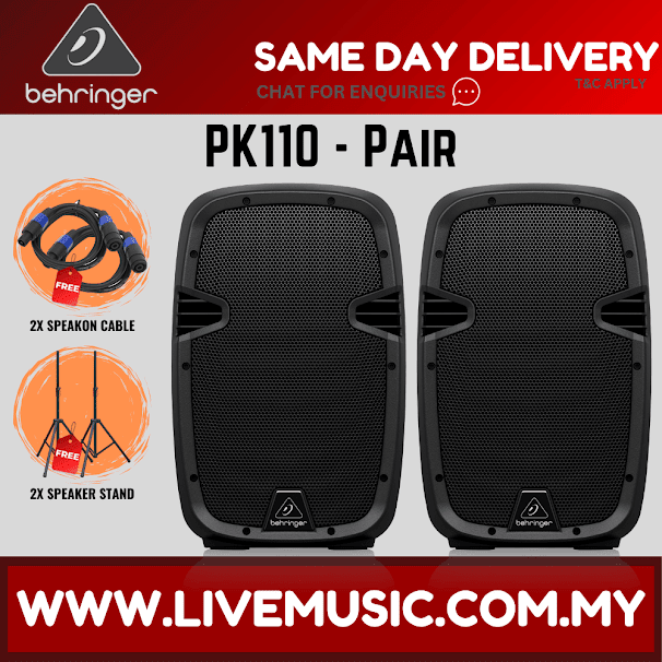 Behringer PK110 Passive 500-Watt 10" PA Speaker System With Speaker Stand & Cable - Pair ( PK 100 / PK-110 )