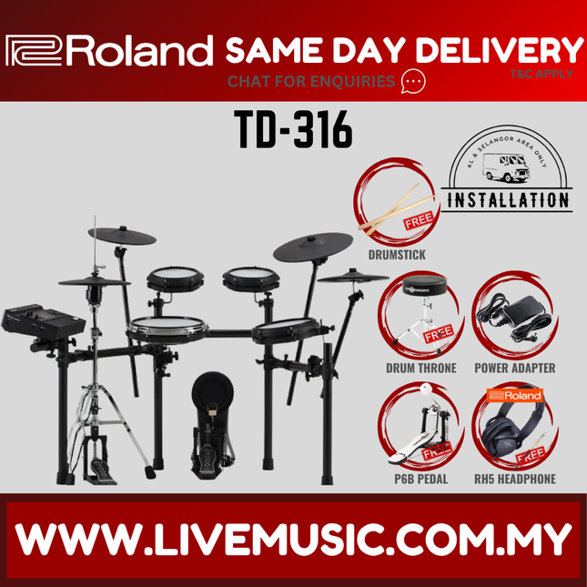 Roland TD-316 Electronic Digital Drum Set w/Accessories ( TD316 TD 316 ) Replace TD17KVX2 TD-17KVX2