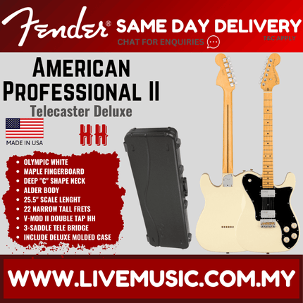 Fender American Professional II Telecaster Deluxe Electric Guitar, Maple Fretboard - Olympic White