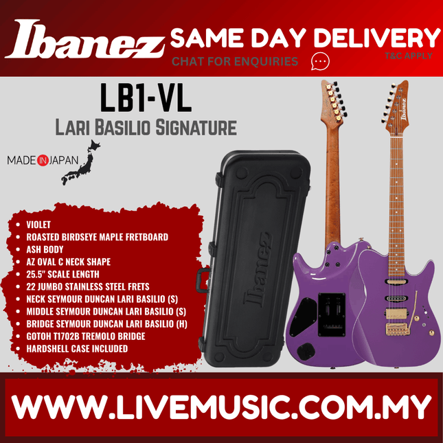 Ibanez LB1-VL Lari Basilio Signature Electric Guitar w/ Case, Violet ( LB1 VL / LB1VL )