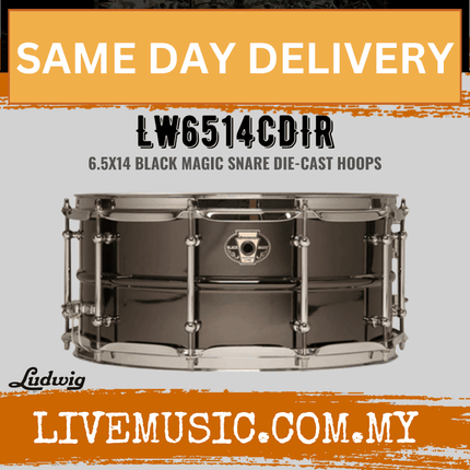 Ludwig LW6514CDIR 6.5x14inch Black Magic Snare w Chrome Hardware and 2.3mm Hoops