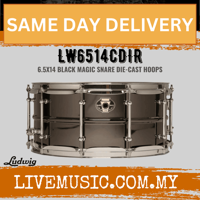 Ludwig LW6514CDIR 6.5x14inch Black Magic Snare w Chrome Hardware and 2.3mm Hoops