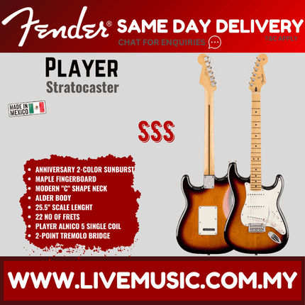 Fender Player Stratocaster Electric Guitar, Maple FB, Anniversary 2-Tone Sunburst