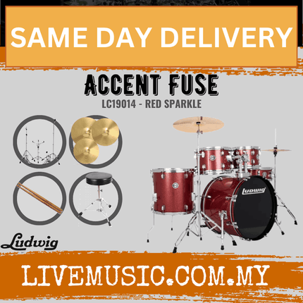 Ludwig Accent Fuse 5-Piece Drums Set w/Hardware + Throne + Cymbal - ( LC19011 LC19014 LC19015 LC19019 )