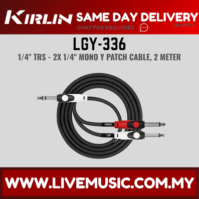 Kirlin LGY-336 1/4 Inch TRS Stereo to Dual 1/4 Inch Mono Tip Ring LightGear Y Audio Jack Cable Adapter- 2 Meter Black(LGY 336/LGY336)