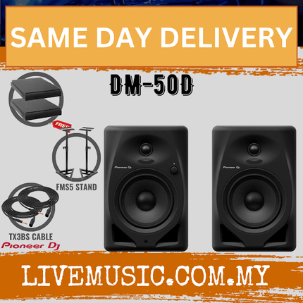 Pioneer DJ DM-50D 5-inch Active Monitor Speaker With Monitor Stand And Cable , Black - Pair ( DM50D / DM 50D )