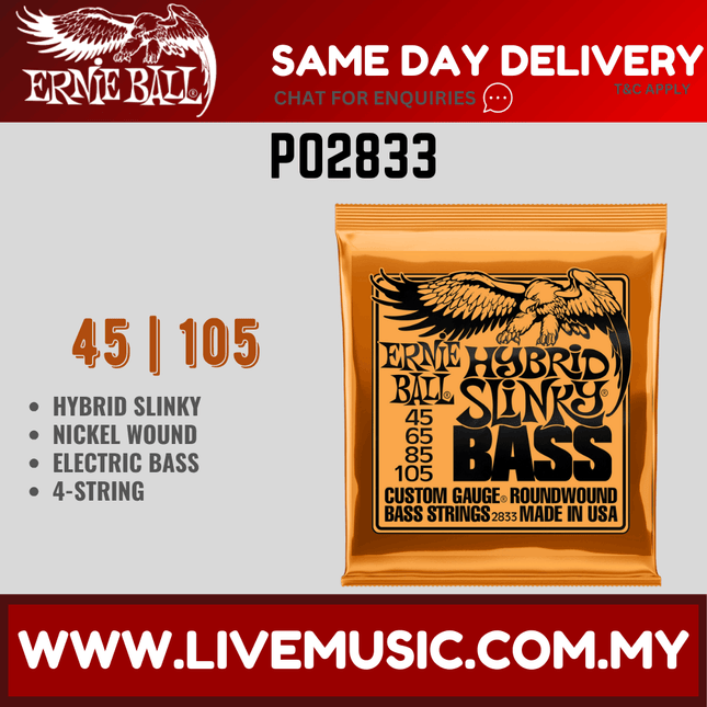 Ernie Ball 2833 Bass guitar Strings Hybrid Slinky Roundwound (45-105/EB2833)