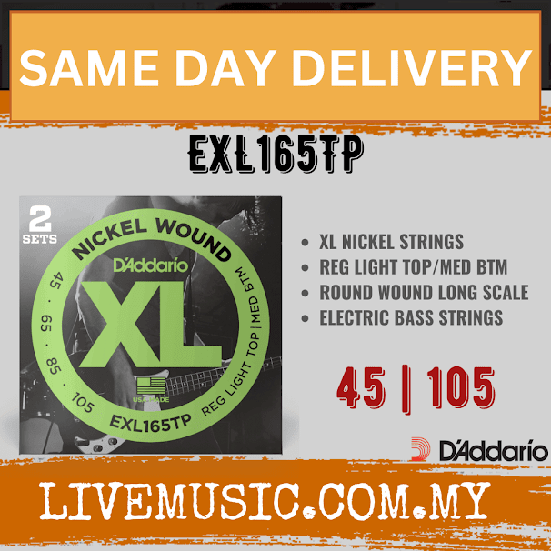 D'Addario EXL165TP Long Scale Nickel Wound Bass Guitar Strings - .045-.105 Custom Light (2 Sets)