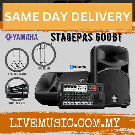 Yamaha Stagepas 600BT Portable PA System Set Bluetooth Version with Dual Channel Wireless Microphone Set And Stand ( StagePas-600BT StagePas600BT )