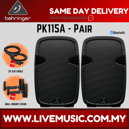Behringer PK115A Active 800W 15" PA Speaker w/Bluetooth w/Wireless Mic, Speaker Stand & Cable ( PK-115A / PK 115A )
